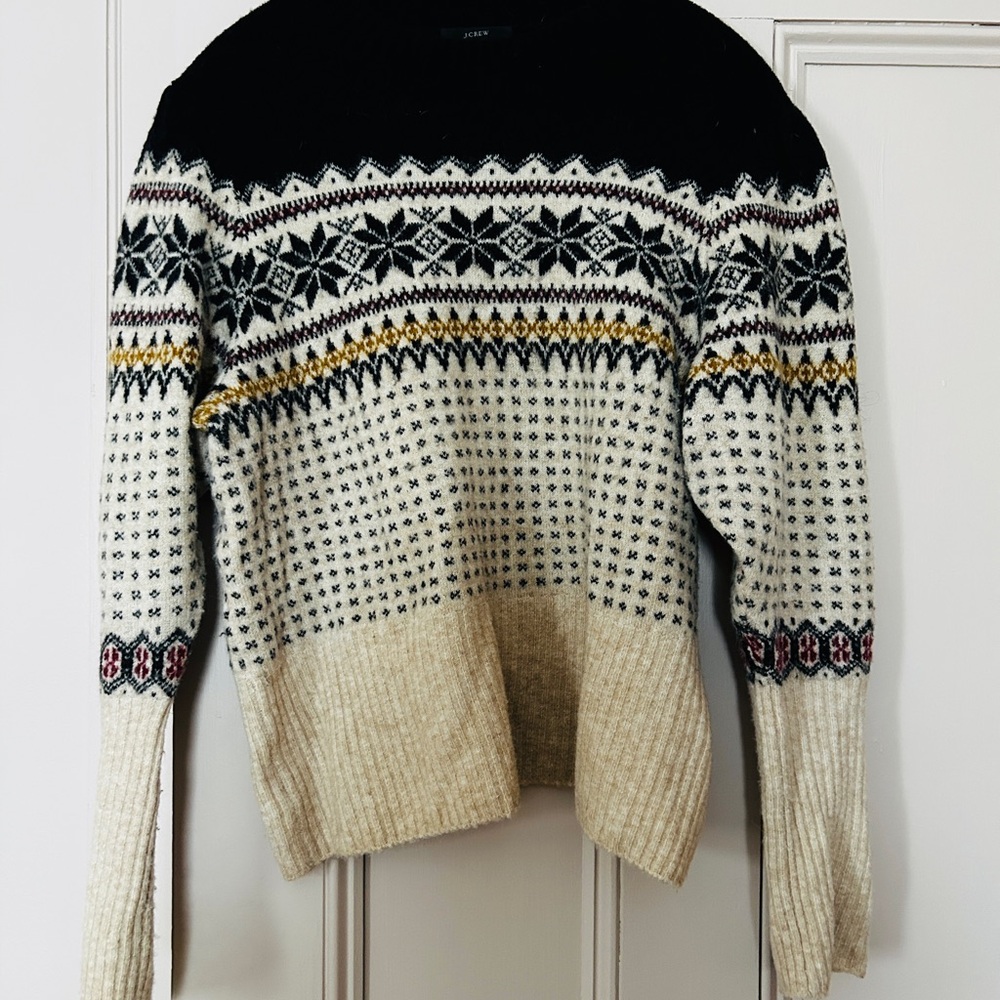 J. Crew Black and Cream Nordic Fair Isle Sweater